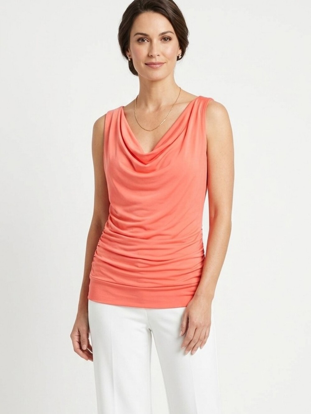 Bianca Nyguard Coral Sleeveless Rusched Draped Top Women's Large